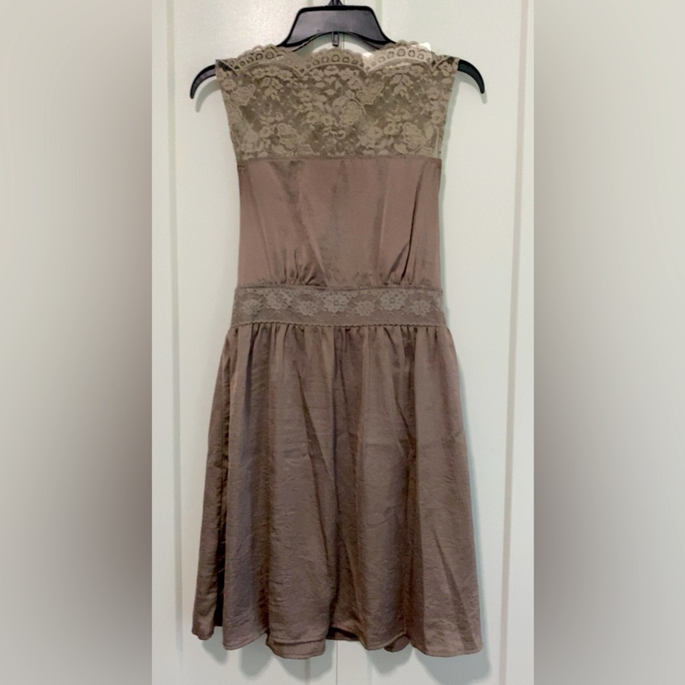Free People Taupe Satin Lace Mini Dress |Size Medium - Picture 7 of 10